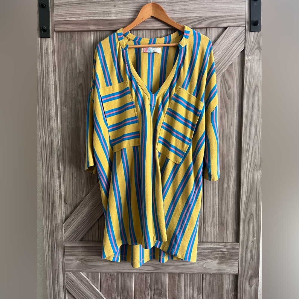 Free People Yellow and Blue Striped Tunic